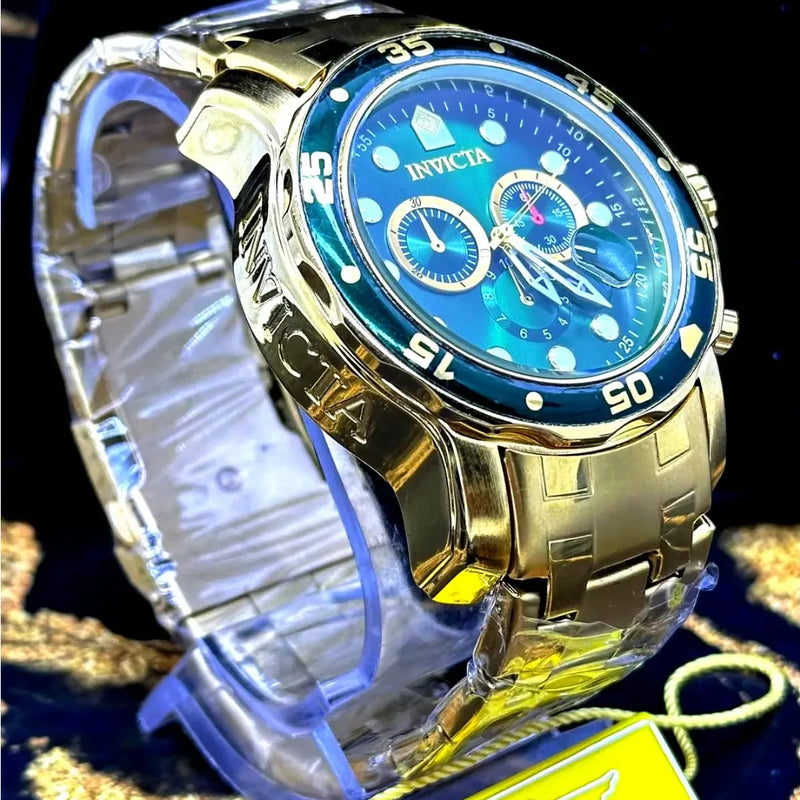 Relógio Masculino Invicta Pro Diver de Luxo Banhado a Ouro 18K em Aço Inoxidável À Prova D'água em Piscina com Caixa Velcro