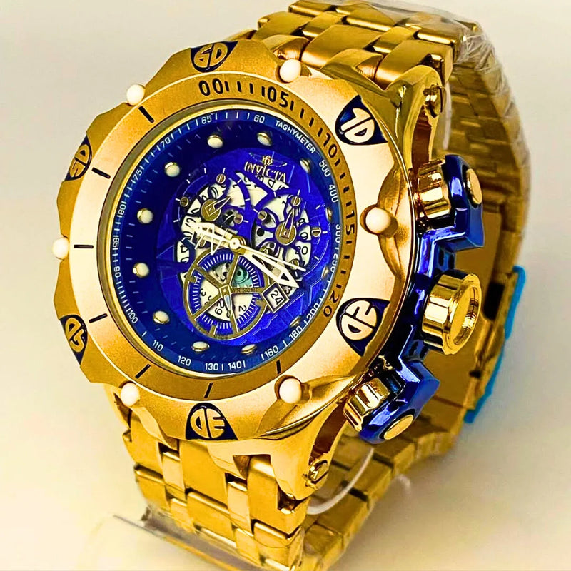 Relógio Masculino Invicta Venom Hybrid Skeleton Relógio Robusto Grande em Aço Inoxidável Banhado a Ouro 18K Luxo À Prova D'água