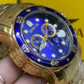 Relógio Masculino Invicta Pro Diver de Luxo Banhado a Ouro 18K em Aço Inoxidável À Prova D'água em Piscina com Caixa Velcro