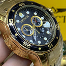 Relógio Masculino Invicta Pro Diver de Luxo Banhado a Ouro 18K em Aço Inoxidável À Prova D'água em Piscina com Caixa Velcro