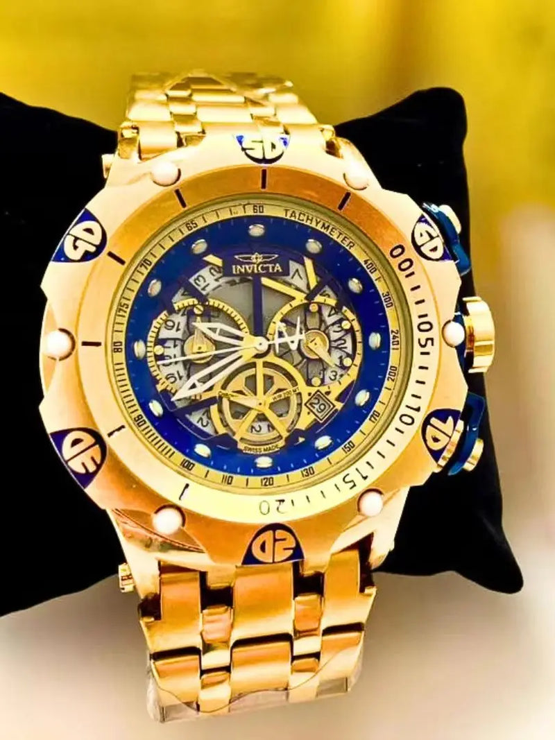 Relógio Masculino Invicta Venom Hybrid Skeleton Relógio Robusto Grande em Aço Inoxidável Banhado a Ouro 18K Luxo À Prova D'água