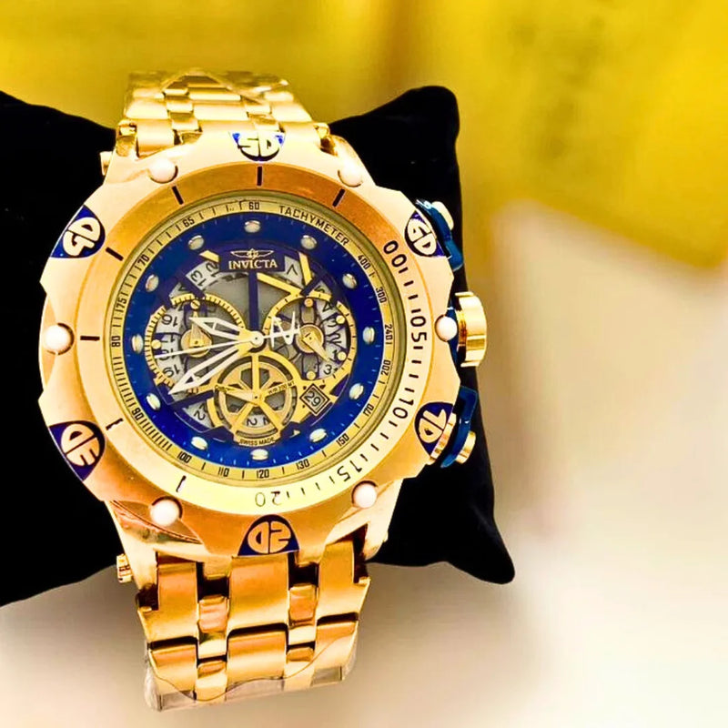 Relógio Masculino Invicta Venom Hybrid Skeleton Relógio Robusto Grande em Aço Inoxidável Banhado a Ouro 18K Luxo À Prova D'água