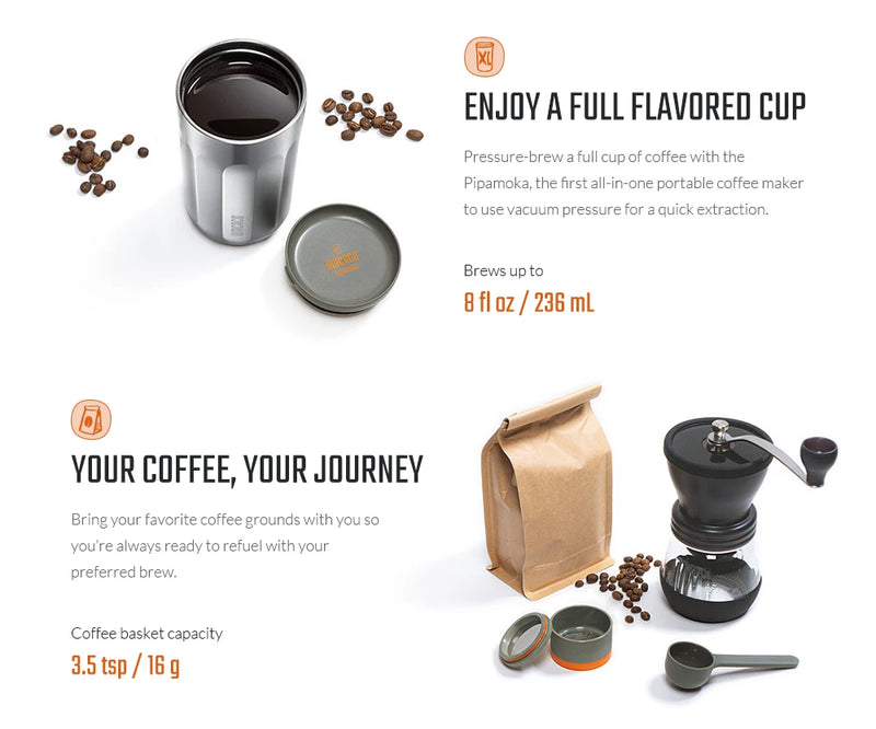 WACACO Pipamoka, cafeteira portátil combinada a vácuo multifuncional, caneca de viagem isolada, cafeteira movida a mão e pressão