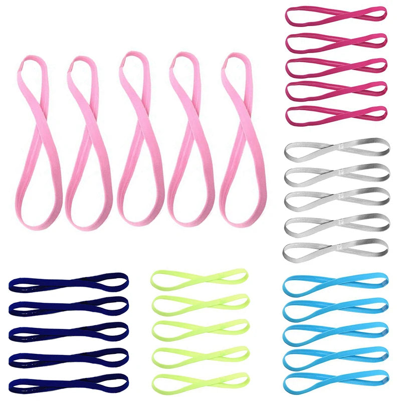 5 pçs cor doce feminino masculino yoga faixas de cabelo esportes bandana antiderrapante correndo elástico de borracha sweatband futebol acessórios para o cabelo