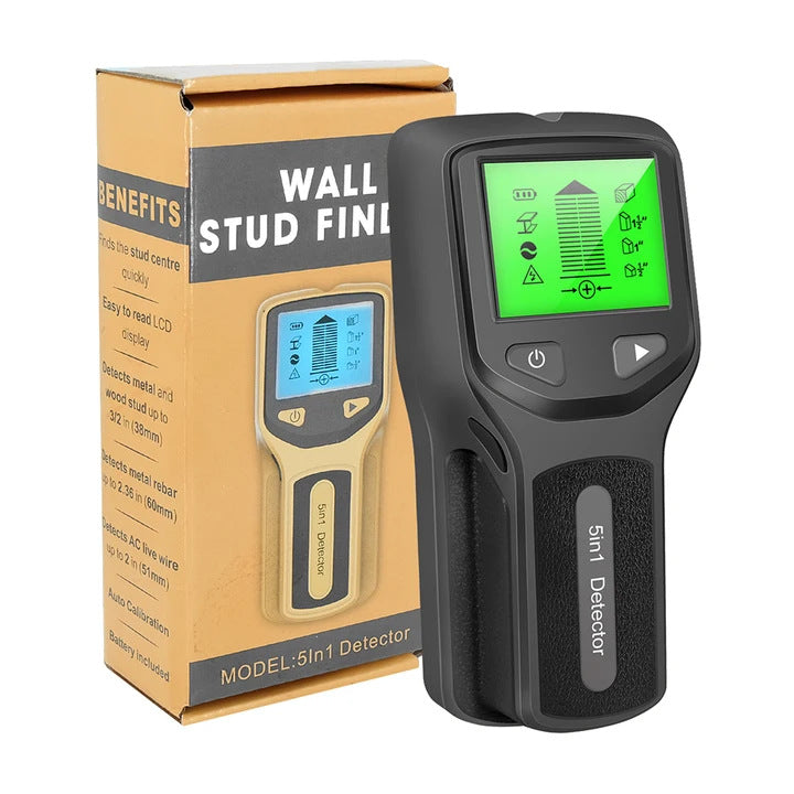 Novo detector de parede 5 em 1, detector portátil de coluna de parafuso, detector de cabo ac ao vivo, cabo, tubo de água em pvc, detector de metais