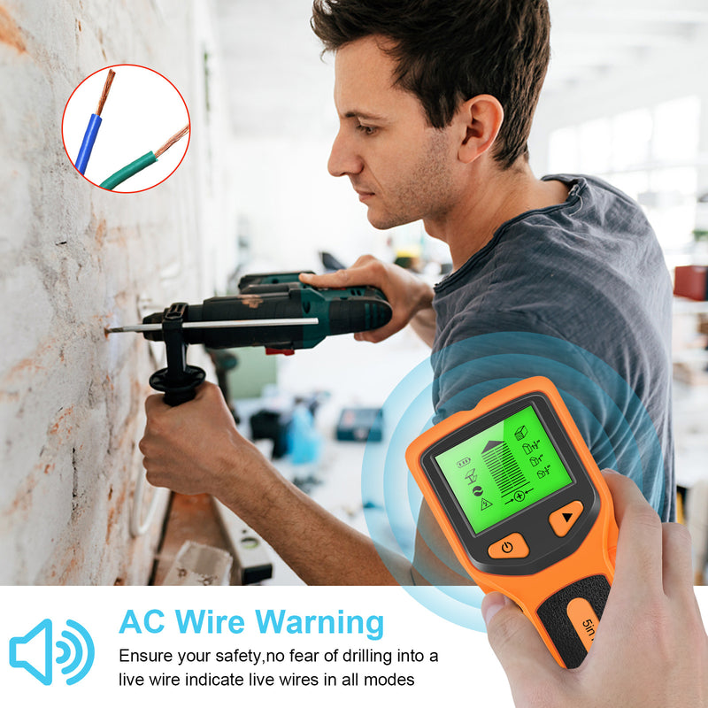 Novo detector de parede 5 em 1, detector portátil de coluna de parafuso, detector de cabo ac ao vivo, cabo, tubo de água em pvc, detector de metais