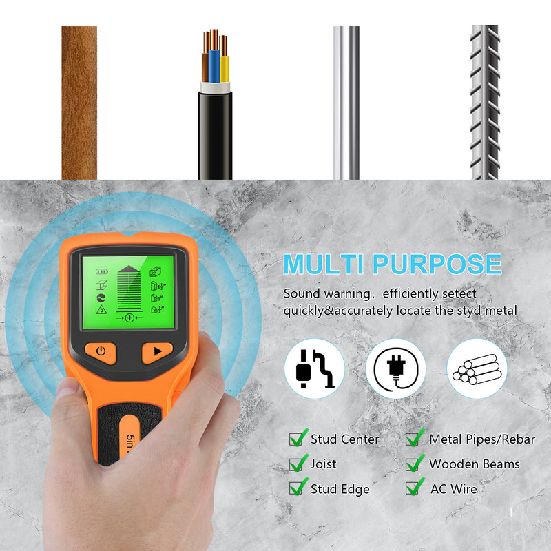 Novo detector de parede 5 em 1, detector portátil de coluna de parafuso, detector de cabo ac ao vivo, cabo, tubo de água em pvc, detector de metais