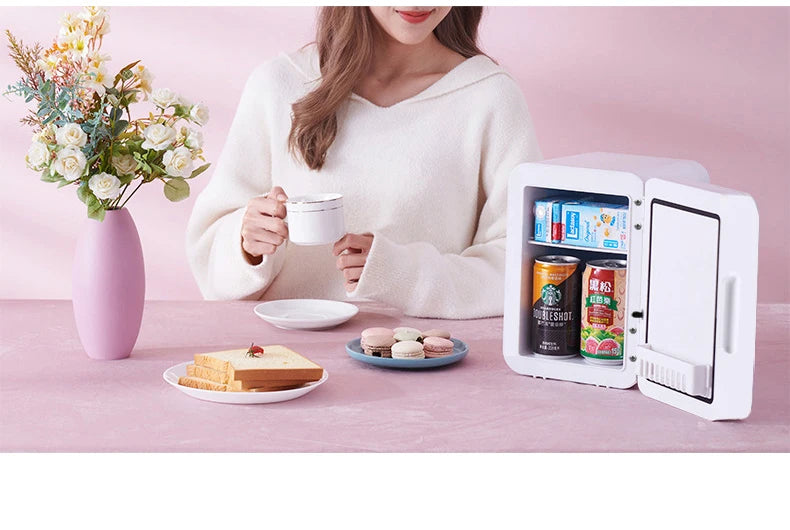 Mini geladeira de maquiagem 4l com espelho de luz led, geladeira portátil de armazenamento de cosméticos, refrigerador fresco para casa, carro, uso duplo