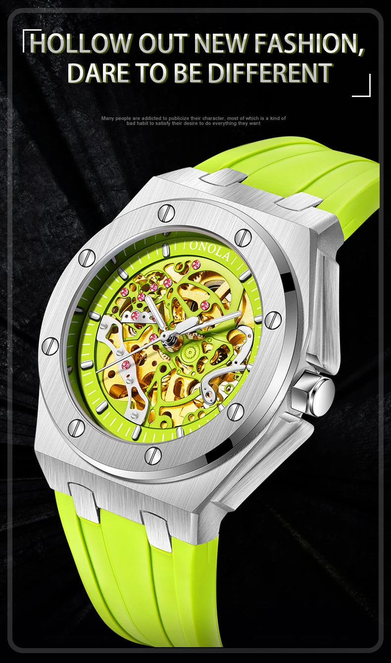 Onola relógio de pulso masculino esportivo de luxo, à prova d'água, automático, mecânico