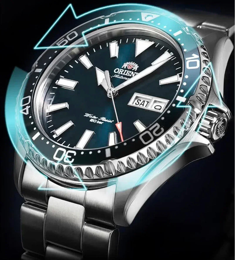 Orient duplo leão relógio mecânico totalmente automático masculino verde água fantasma relógio de mergulho masculino original importado 1:1