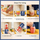Liquidificador portátil de 6 lâminas, 2 copos para viagem, espremedor elétrico portátil, carga usb, suco de frutas frescas, liquidificador pessoal, smoothie