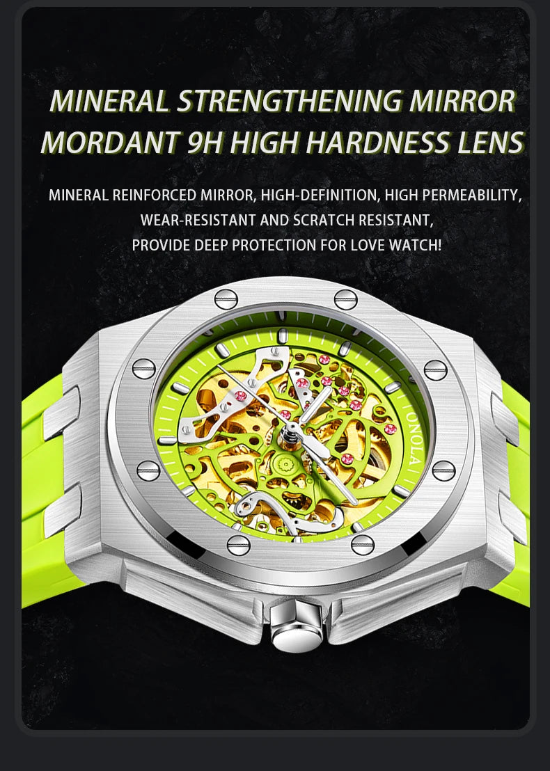 Onola relógio de pulso masculino esportivo de luxo, à prova d'água, automático, mecânico