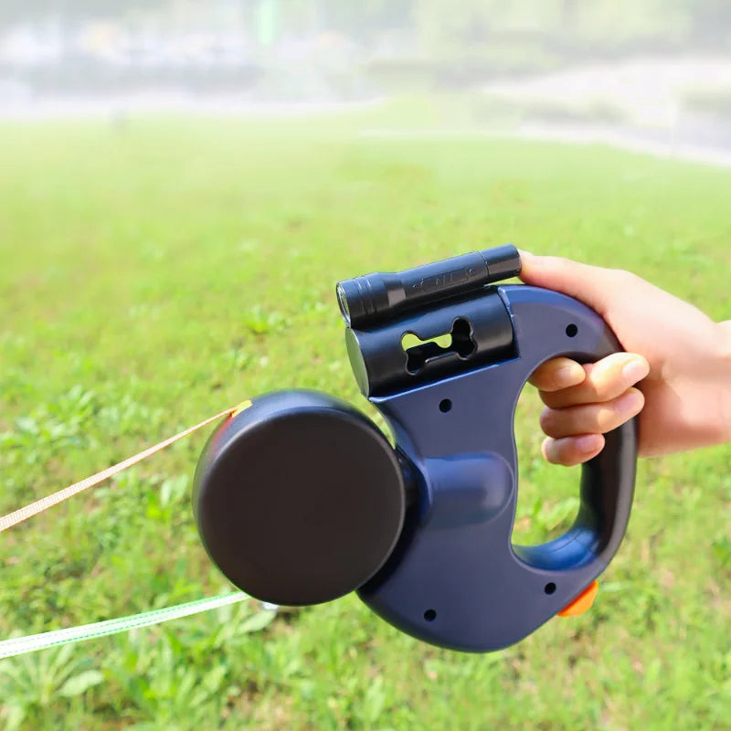 Trela retrátil automática para cães, 3m, com lanterna led, saco de resíduos, roleta, corda de tração dupla de 360 graus, suprimentos para animais de estimação