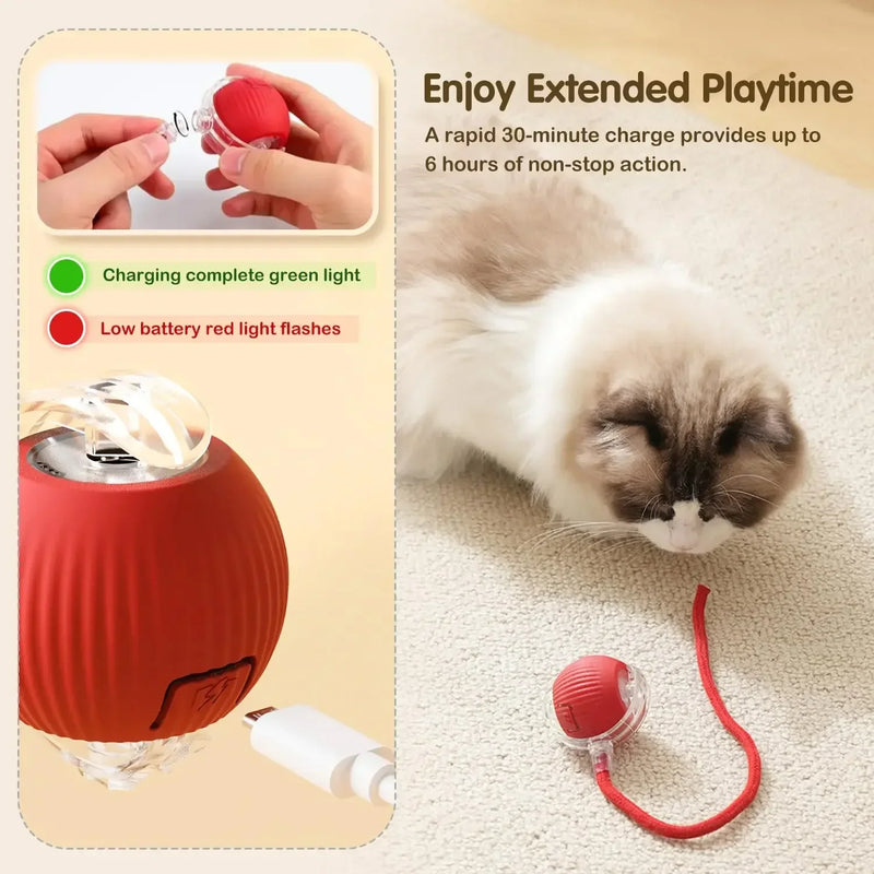 Brinquedo interativo de bola de gato, bola de rolamento automática com cauda, brinquedo interativo inteligente recarregável para animais de estimação, mouse inteligente para gato