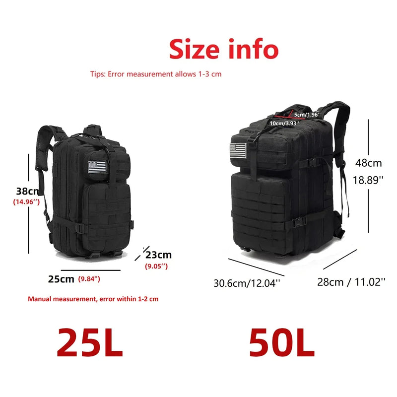 1000d náilon à prova dwaterproof água ao ar livre mochilas tático esportes acampamento caminhadas trekking pesca caça saco mochila 25l/50l
