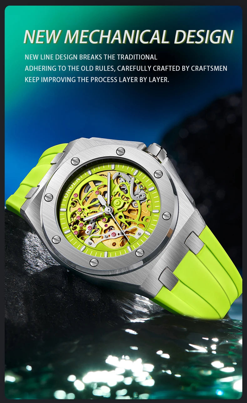 Onola relógio de pulso masculino esportivo de luxo, à prova d'água, automático, mecânico