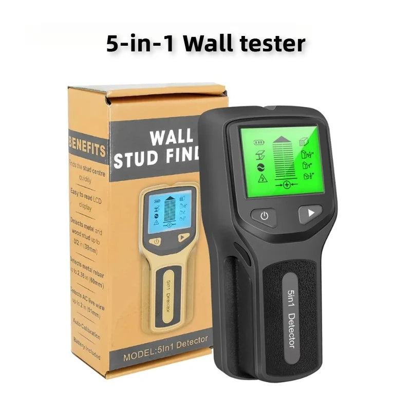 Novo detector de parede 5 em 1, detector portátil de coluna de parafuso, detector de cabo ac ao vivo, cabo, tubo de água em pvc, detector de metais