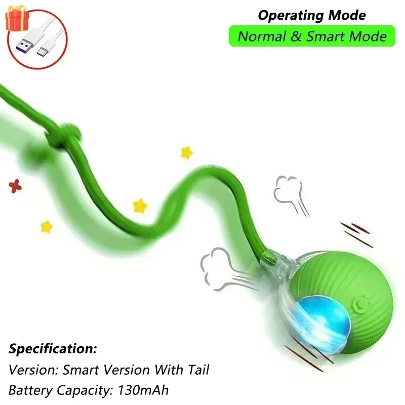 Brinquedo interativo de bola de gato, bola de rolamento automática com cauda, brinquedo interativo inteligente recarregável para animais de estimação, mouse inteligente para gato