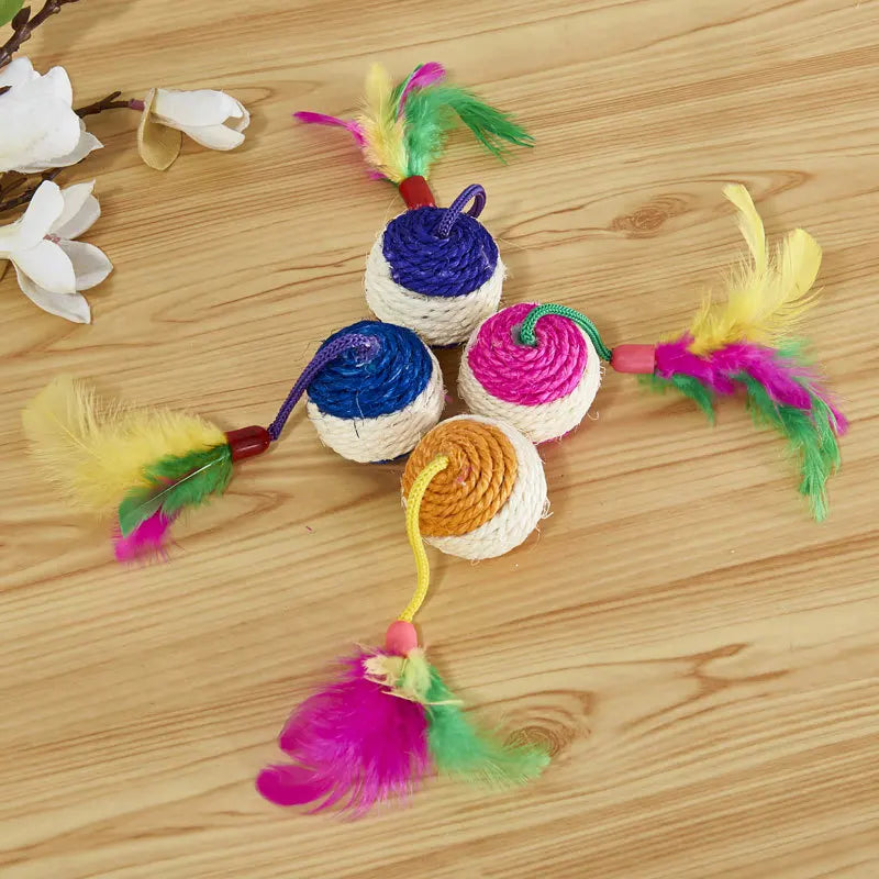 1pc brinquedo do gato sisal coçar bola treinamento brinquedo interativo para gatinho gato de estimação suprimentos brinquedo de penas brinquedos do gato interativos