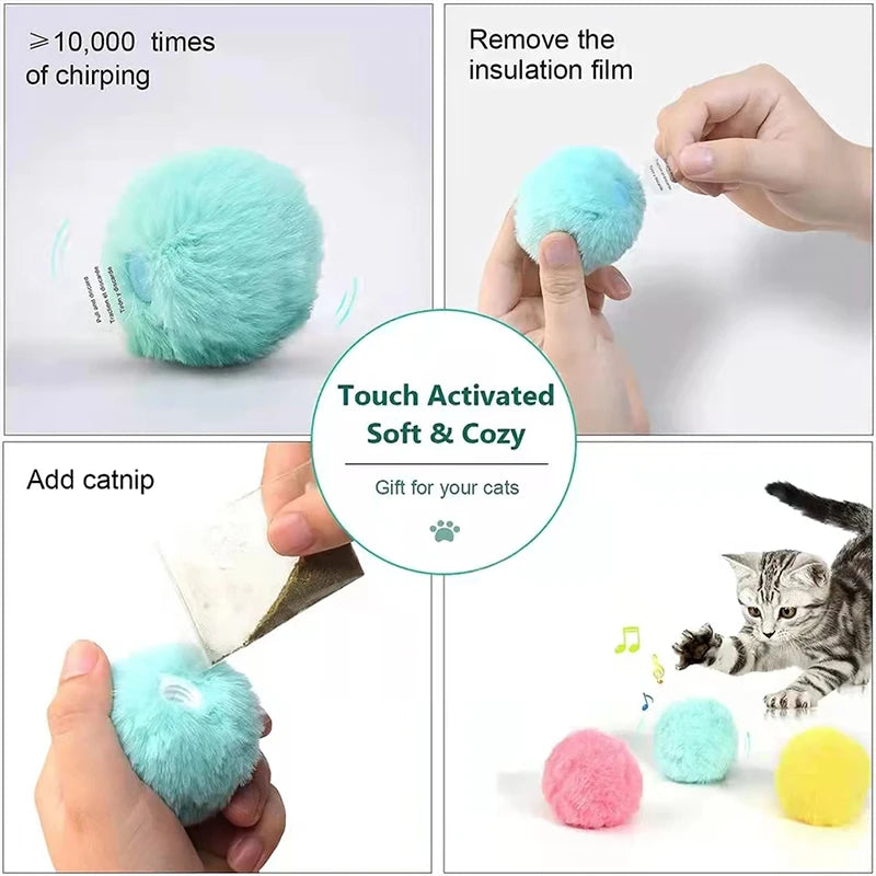 Bola interativa inteligente gato brinquedos de pelúcia elétrica catnip treinamento brinquedo gatinho toque soando produto para animais de estimação rangido brinquedo bola