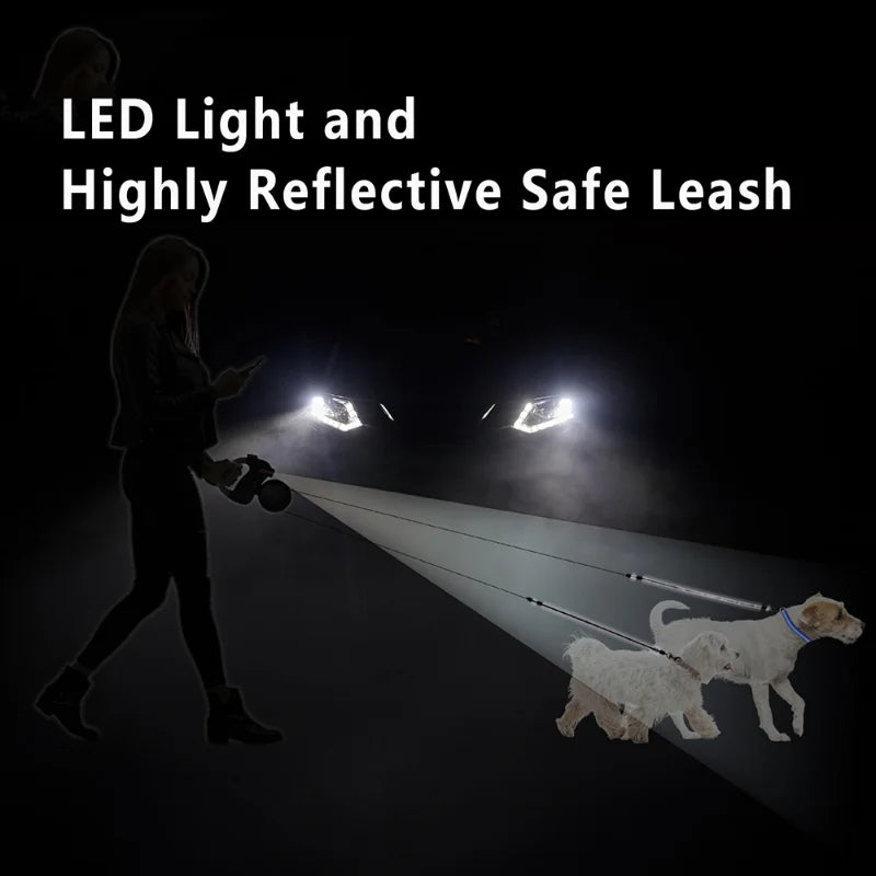 Trela retrátil automática para cães, 3m, com lanterna led, saco de resíduos, roleta, corda de tração dupla de 360 graus, suprimentos para animais de estimação