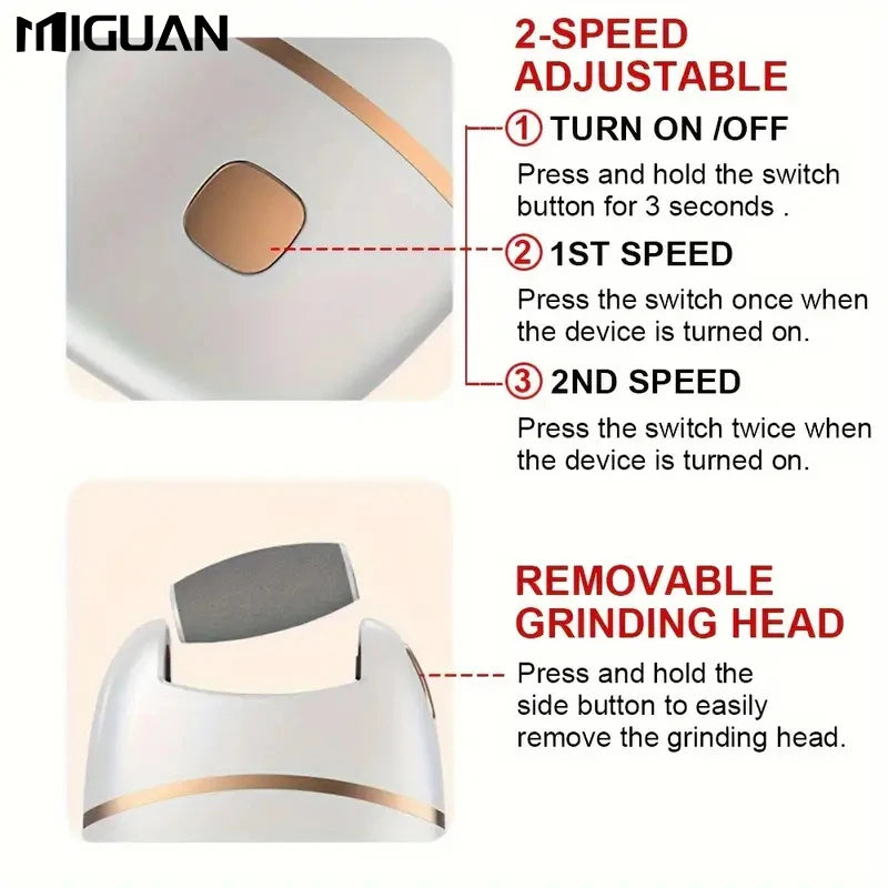 1pc moedor de pé elétrico, moedor de pé de polimento de couro grosso recarregável, moedor de pé