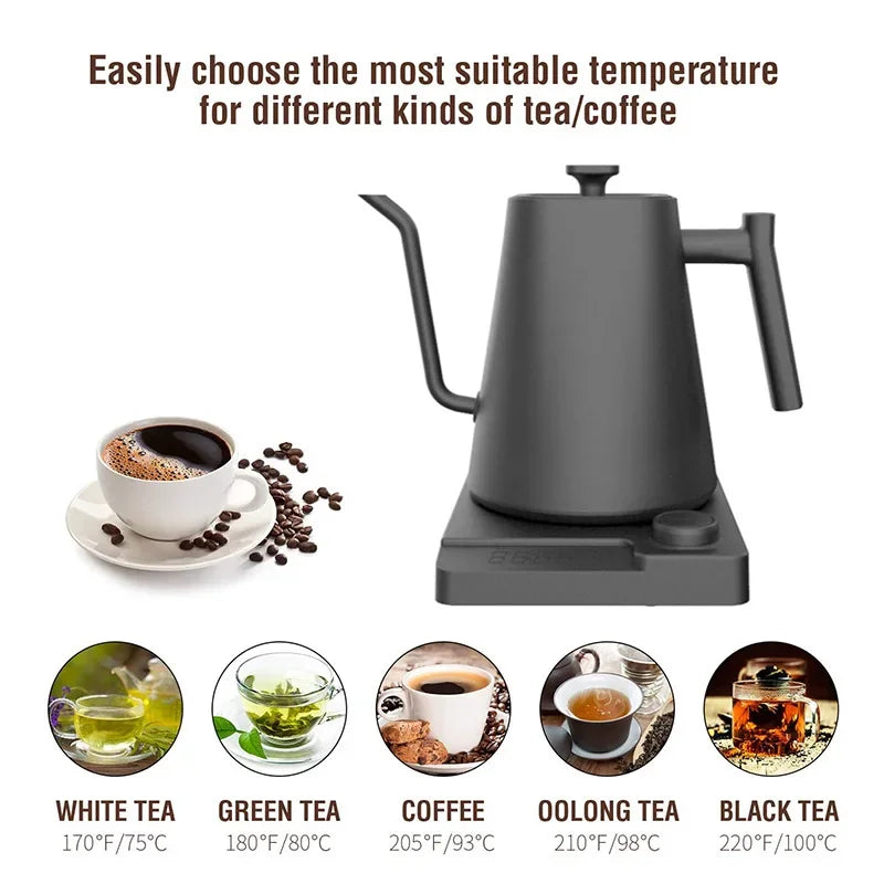 Chaleira elétrica pescoço de ganso 1200w com controle de temperatura chaleira elétrica para café e chá bule de café 110v/220v