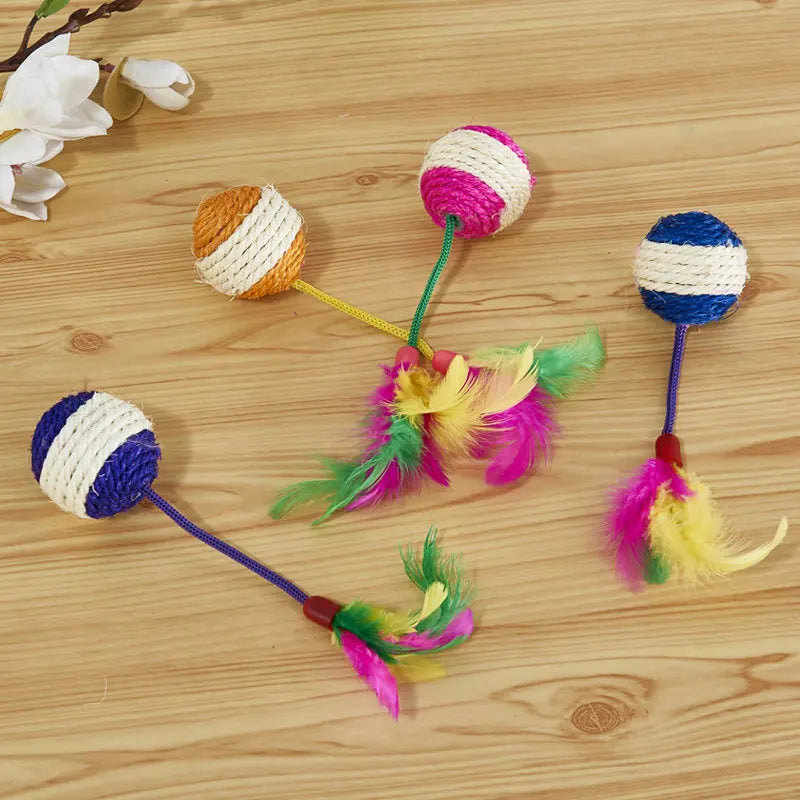 1pc brinquedo do gato sisal coçar bola treinamento brinquedo interativo para gatinho gato de estimação suprimentos brinquedo de penas brinquedos do gato interativos