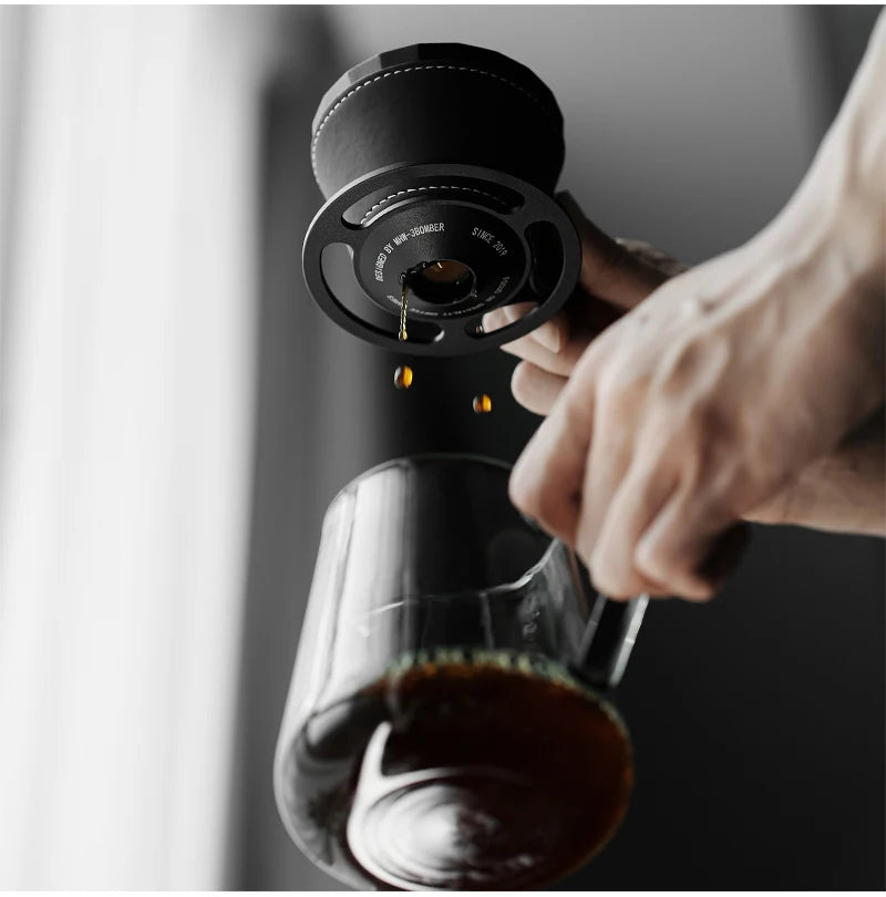 Gotejador de meteorito MHW-3BOMBER, gotejador de alumínio para cafeteira, para 1-2 copos, capa de couro, papel de filtro de bolo