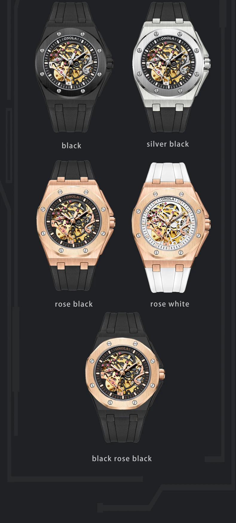 Onola relógio de pulso masculino esportivo de luxo, à prova d'água, automático, mecânico