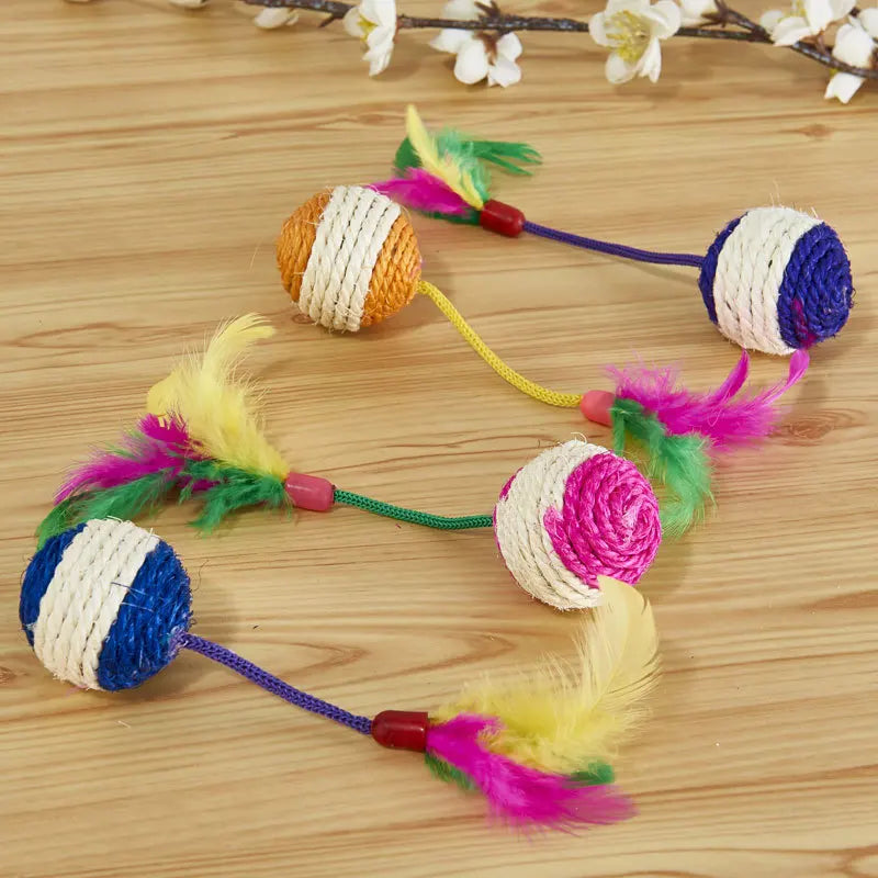 1pc brinquedo do gato sisal coçar bola treinamento brinquedo interativo para gatinho gato de estimação suprimentos brinquedo de penas brinquedos do gato interativos