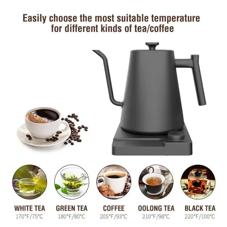 Chaleira elétrica pescoço de ganso 1200w com controle de temperatura chaleira elétrica para café e chá bule de café 110v/220v