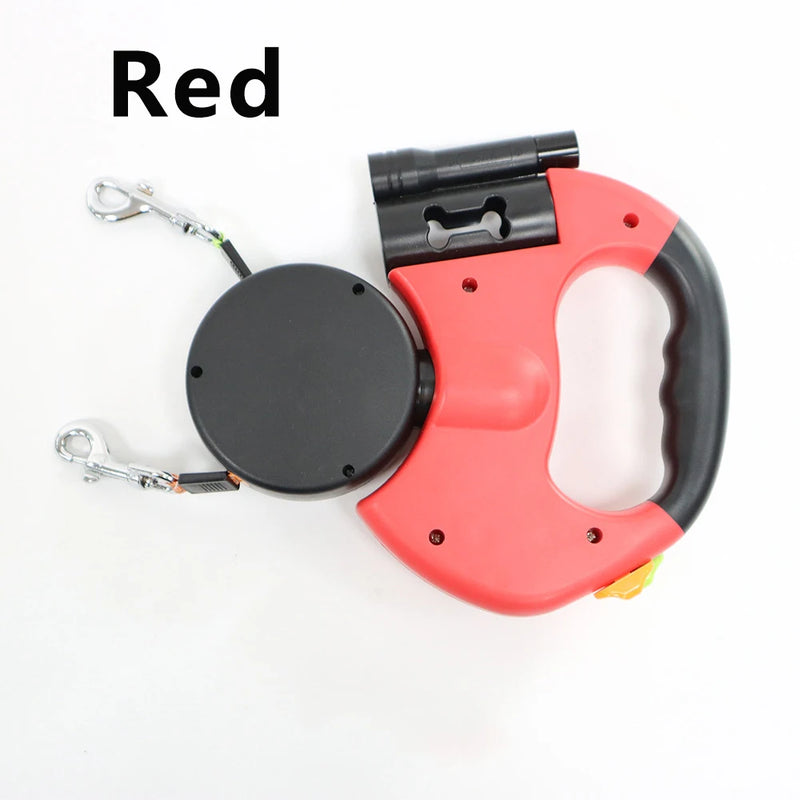 Trela retrátil automática para cães, 3m, com lanterna led, saco de resíduos, roleta, corda de tração dupla de 360 graus, suprimentos para animais de estimação