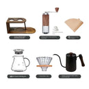 Conjunto de acessórios de café de viagem, moedor manual, suporte de armazenamento portátil, para acampamento ao ar livre, conjunto completo de presente, 6 peças