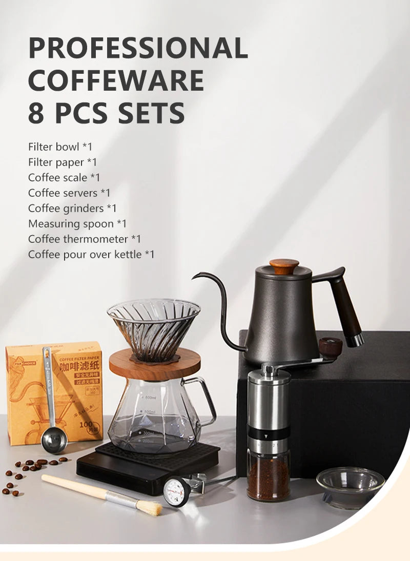 Conjunto De Café Acessórios De Café Moinho De Moinho De Moinho De Vidro Com Gotejador De Filtro Gooseneck Chaleira Especializada BaristaSet