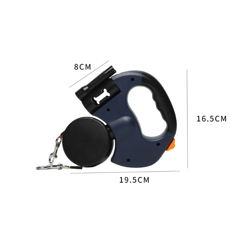 Trela retrátil automática para cães, 3m, com lanterna led, saco de resíduos, roleta, corda de tração dupla de 360 graus, suprimentos para animais de estimação