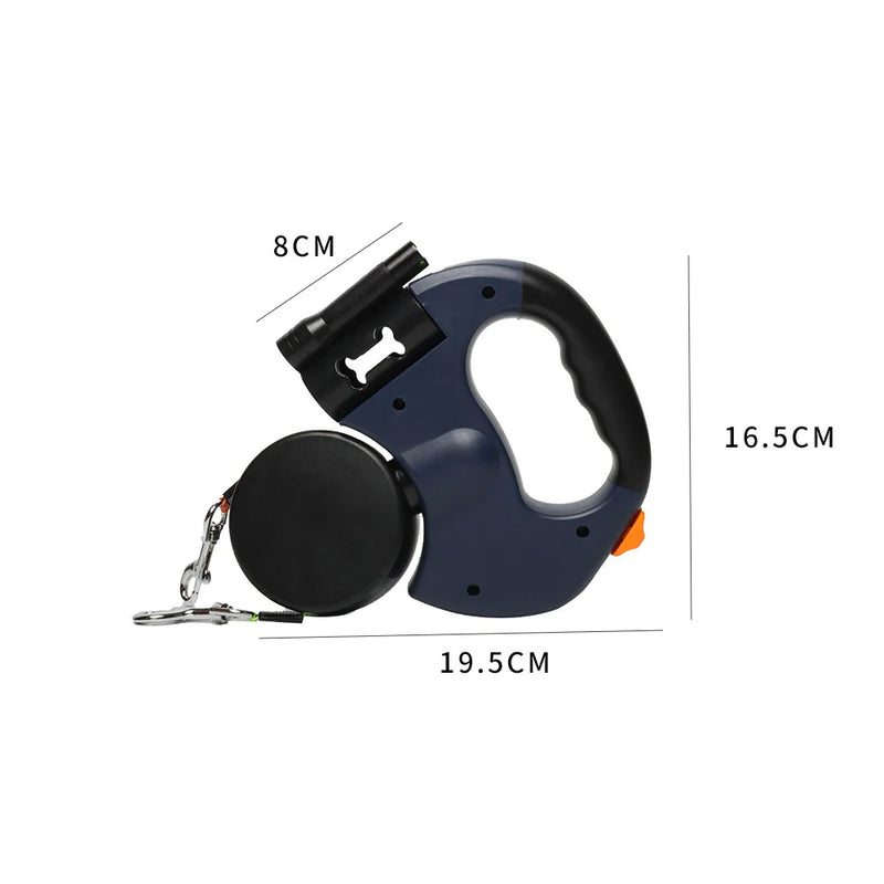 Trela retrátil automática para cães, 3m, com lanterna led, saco de resíduos, roleta, corda de tração dupla de 360 graus, suprimentos para animais de estimação