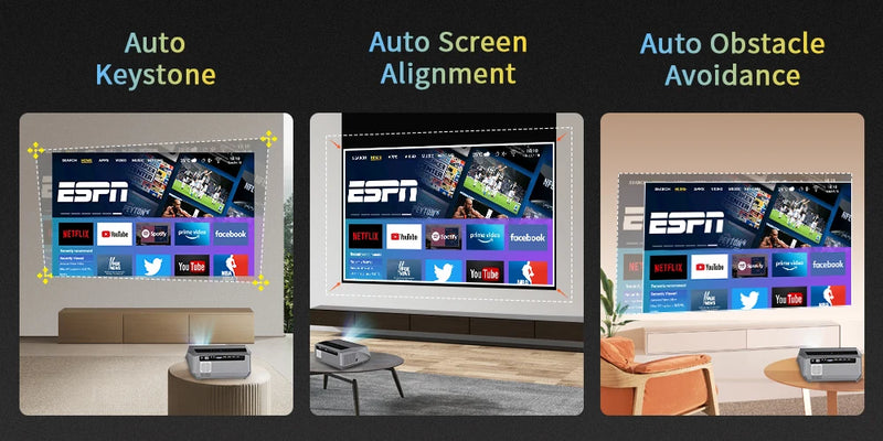 2025 Novo projetor 4k 1800ANSI Projetor Android com foco automático WiFi 6 Bluetooth Beamer para filmes, ideal para casa e teatro ao ar livre