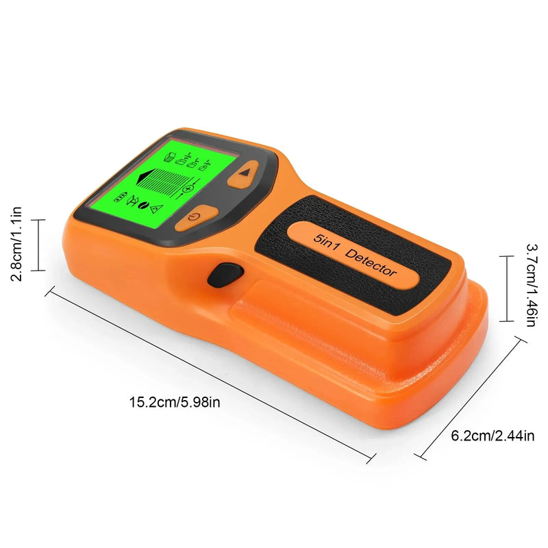 Novo detector de parede 5 em 1, detector portátil de coluna de parafuso, detector de cabo ac ao vivo, cabo, tubo de água em pvc, detector de metais