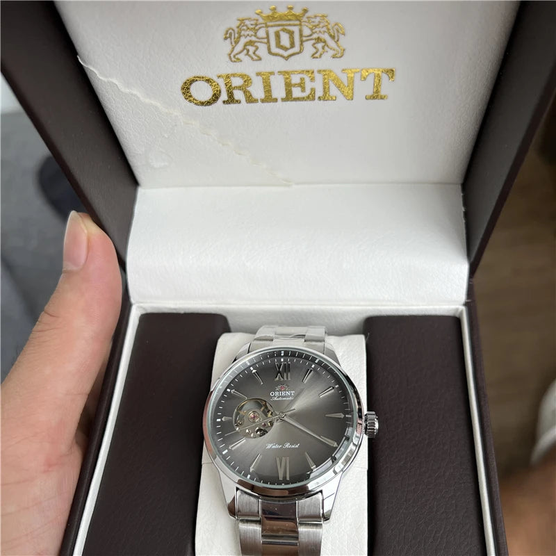 Orient Double Lion Classic Watch Series Remodelado Segunda Mão Relógio Mecânico Automático de Pele Oco Masculino