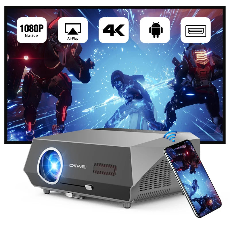 2025 Novo projetor 4k 1800ANSI Projetor Android com foco automático WiFi 6 Bluetooth Beamer para filmes, ideal para casa e teatro ao ar livre