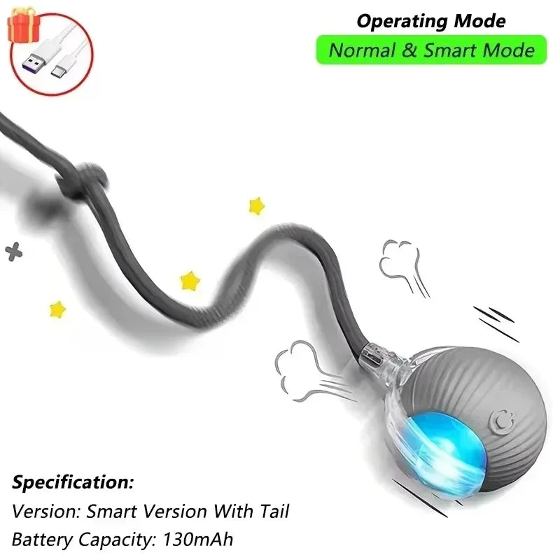 Brinquedo interativo de bola de gato, bola de rolamento automática com cauda, brinquedo interativo inteligente recarregável para animais de estimação, mouse inteligente para gato