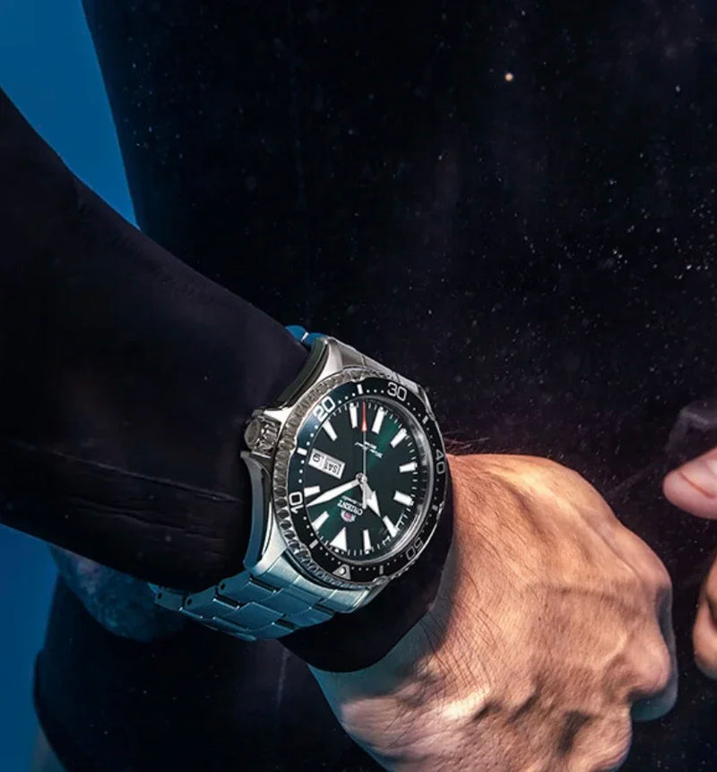 Orient duplo leão relógio mecânico totalmente automático masculino verde água fantasma relógio de mergulho masculino original importado 1:1