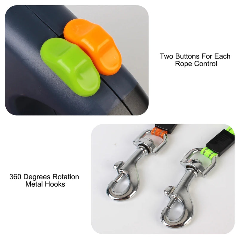 Trela retrátil automática para cães, 3m, com lanterna led, saco de resíduos, roleta, corda de tração dupla de 360 graus, suprimentos para animais de estimação