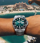 Orient duplo leão relógio mecânico totalmente automático masculino verde água fantasma relógio de mergulho masculino original importado 1:1