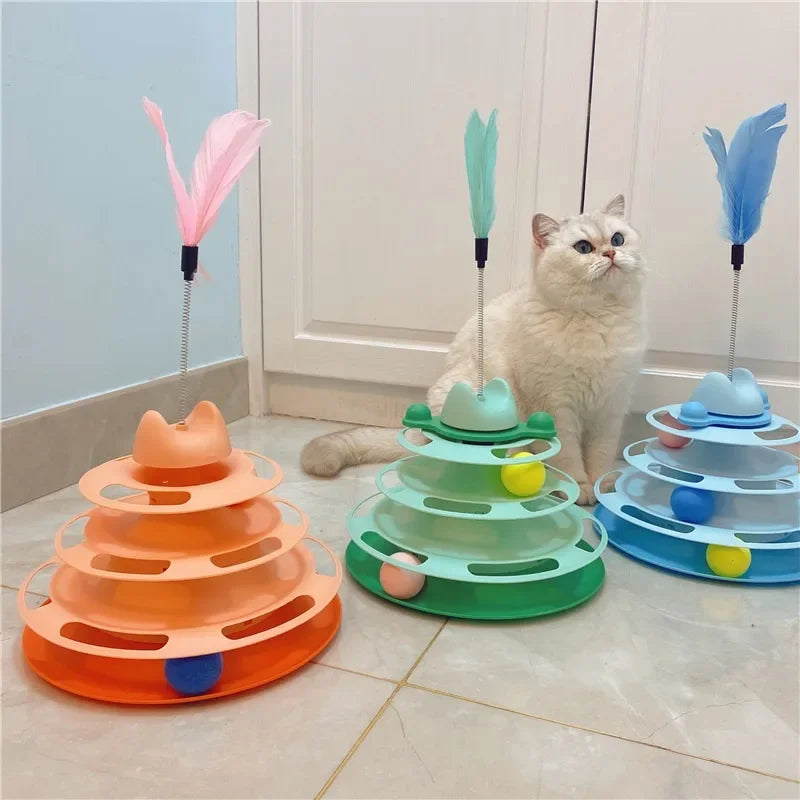 Engraçado gato brinquedo para animais de estimação brinquedos do gato inteligência triplo jogo disco gato brinquedo bolas brinquedos animais de estimação rosa azul verde laranja produtos para animais de estimação