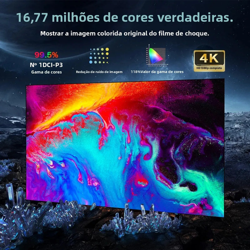 2025 Novo projetor 4k 1800ANSI Projetor Android com foco automático WiFi 6 Bluetooth Beamer para filmes, ideal para casa e teatro ao ar livre