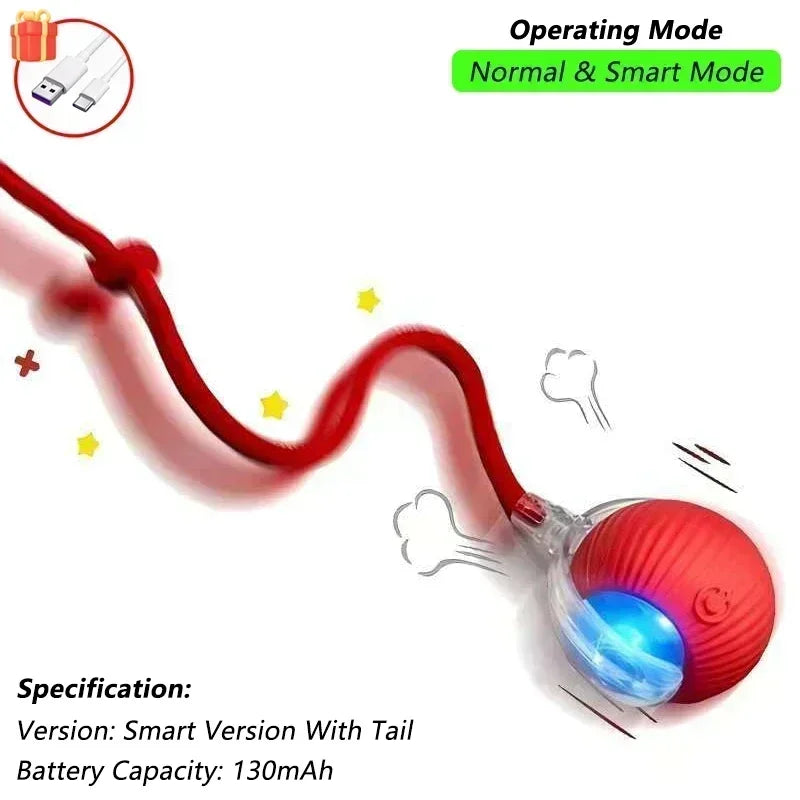 Brinquedo interativo de bola de gato, bola de rolamento automática com cauda, brinquedo interativo inteligente recarregável para animais de estimação, mouse inteligente para gato