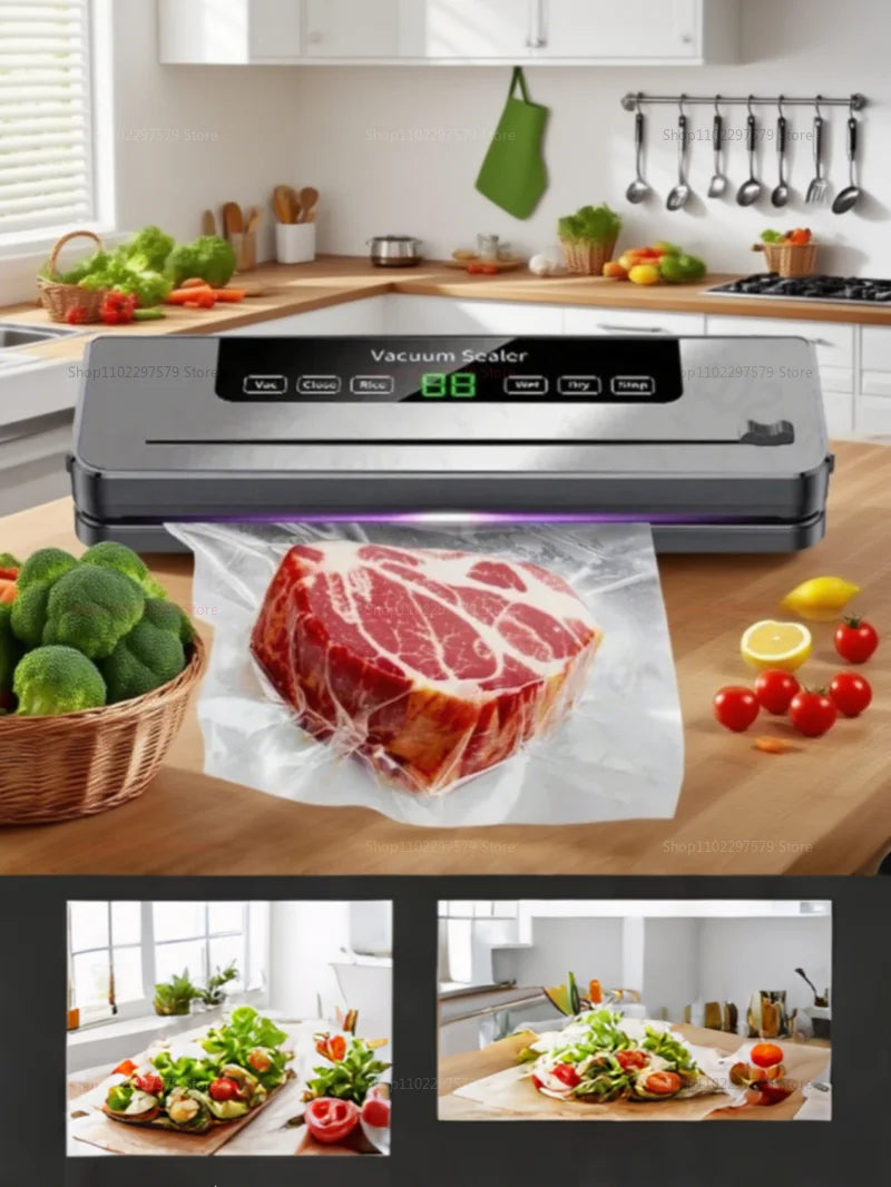 Máquina seladora a vácuo elétrica, embalagem de alimentos secos/úmidos, sacos de vedação a vácuo, cortador embutido, cozinha, armazenamento de alimentos, seladora a vácuo