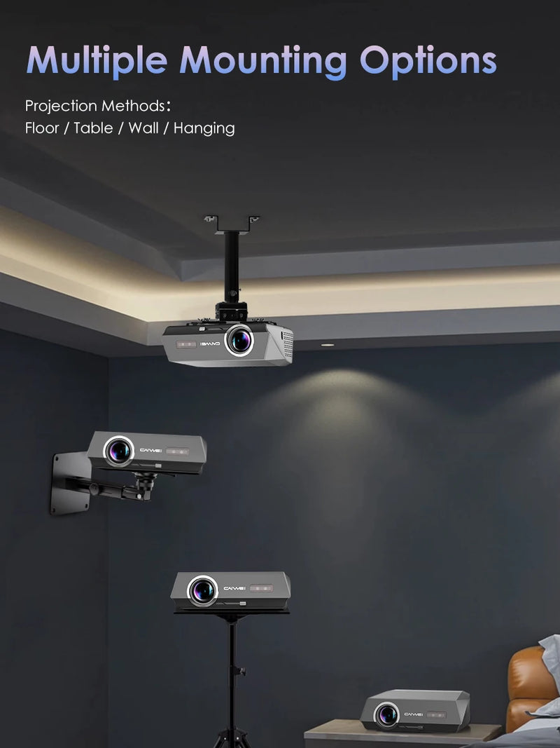2025 Novo projetor 4k 1800ANSI Projetor Android com foco automático WiFi 6 Bluetooth Beamer para filmes, ideal para casa e teatro ao ar livre